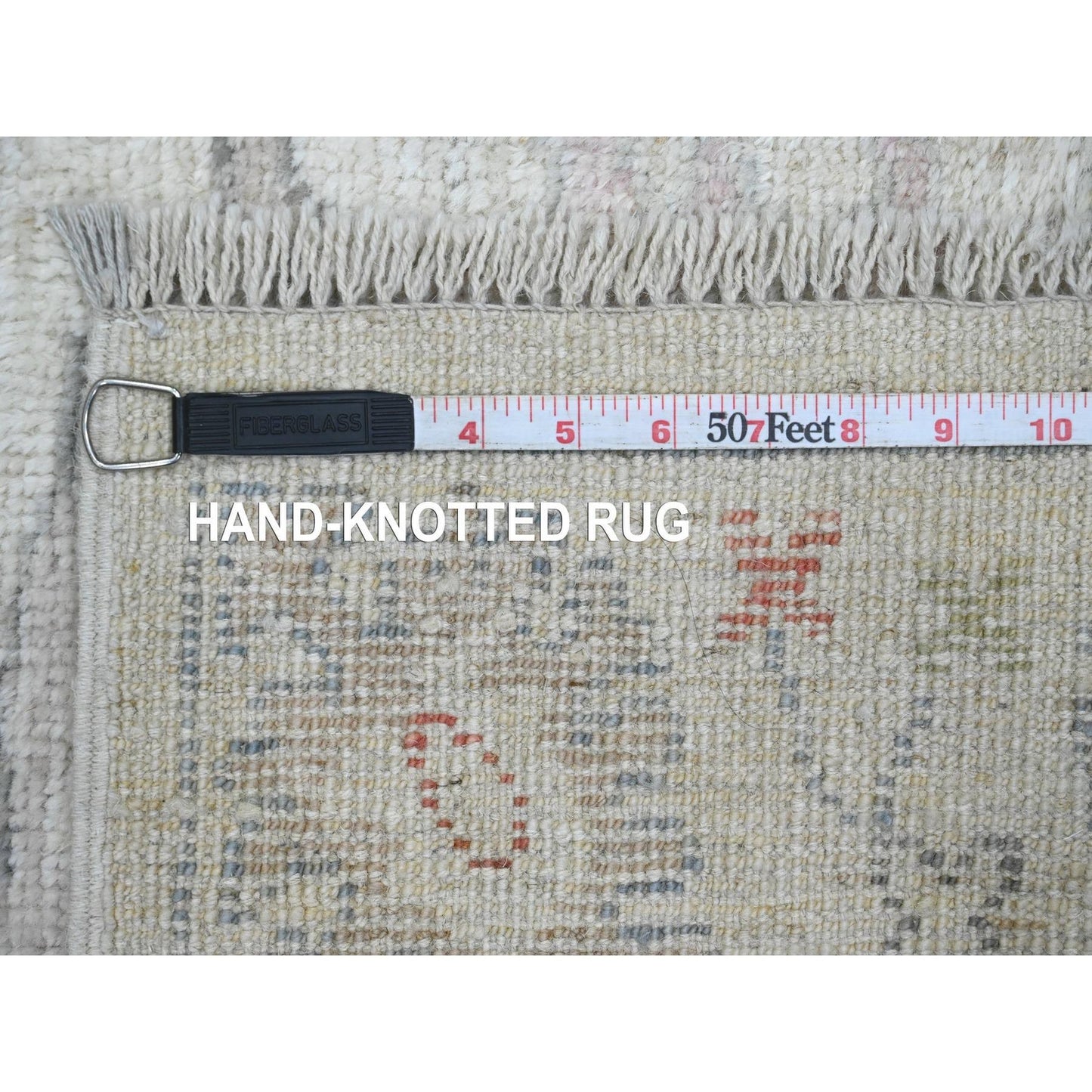 3'1"X22'4" White Angora Oushak Leaf Design Hand Knotted Wool Runner Rug
