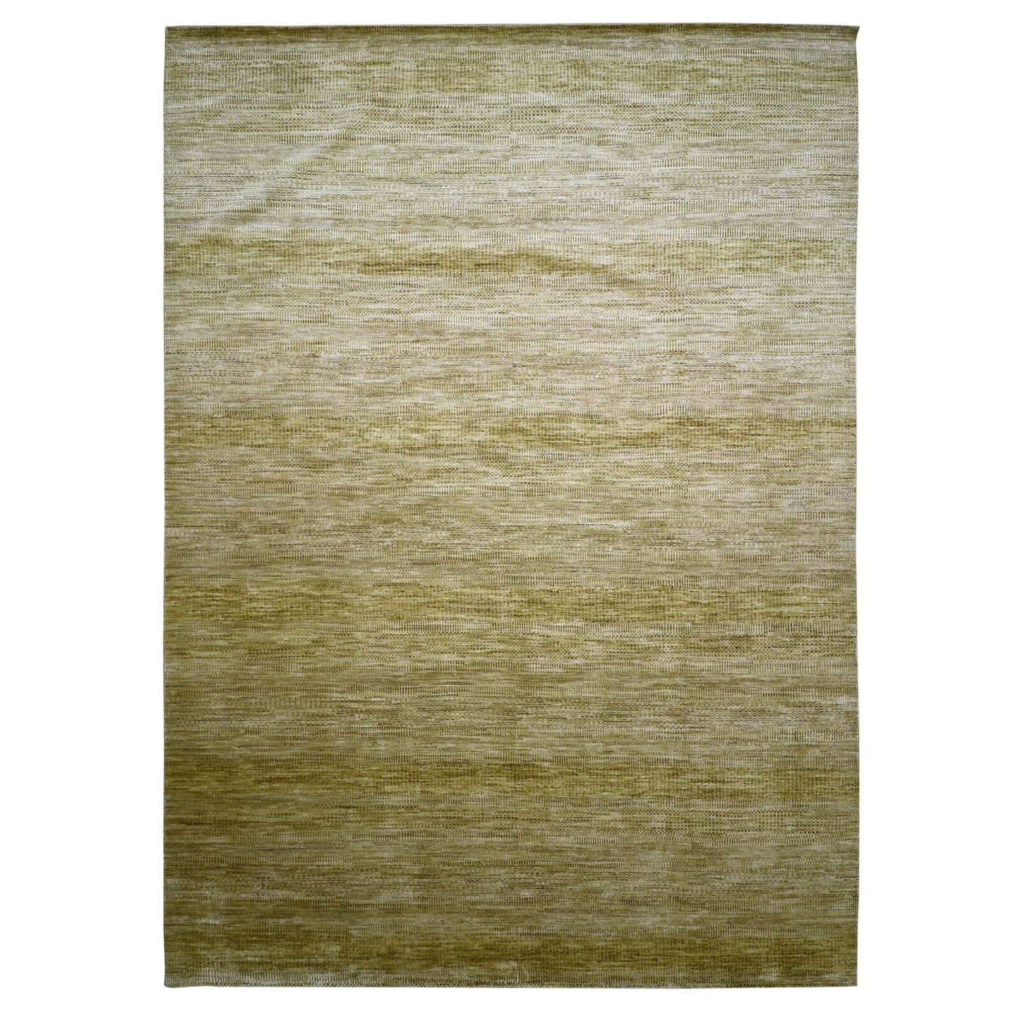 10'X14' Honey Brown Modern Grass Design Hand Knotted Wool And Silk Rug