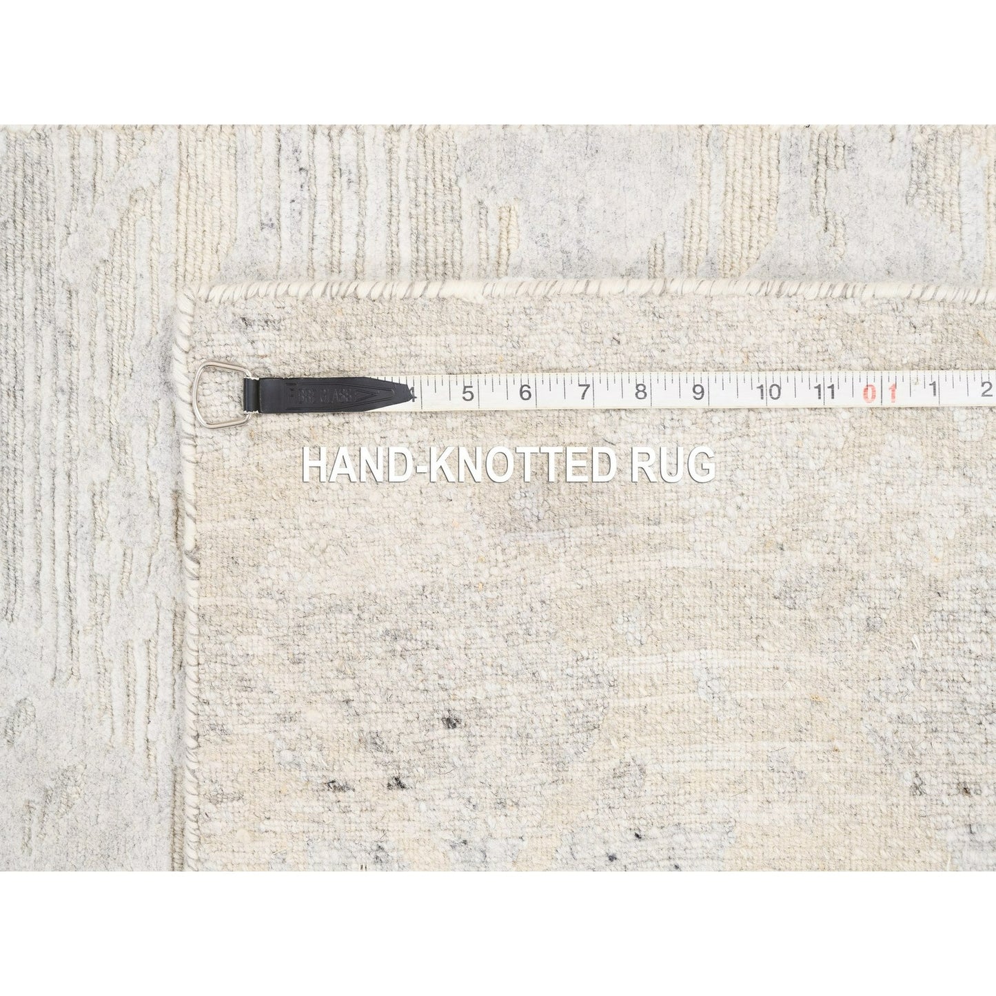 2'6"X12' Ivory Hand Spun Undyed Pure Wool Modern Hand Knotted Runner Rug