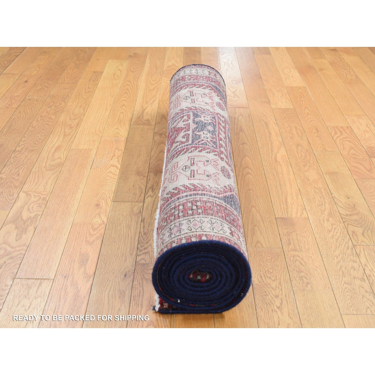 3'8"X10' Blue Vintage Zoroastrian Northeast Wool Hand Knotted Runner Rug