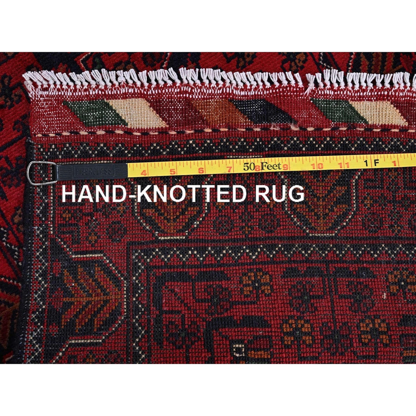 1'9"X5' Red Afghan Khamyab Geometric Design Wool Hand Knotted Runner Rug