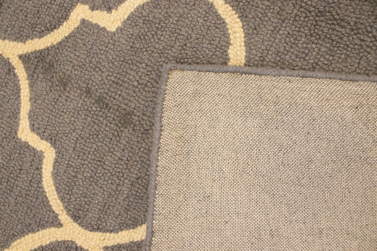 5X8 Ft Hand-Tufted Taupe Trellis Rug Wool Plush