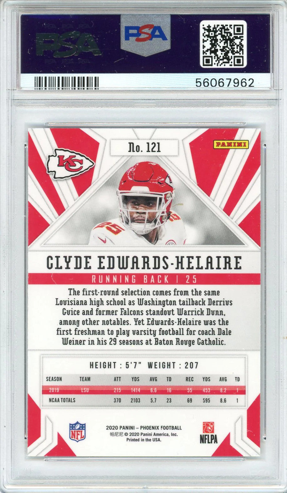 #121(PSA) Clyde Edwards-Helaire 2020 Panini Phoenix Fire Burst Rookie Card