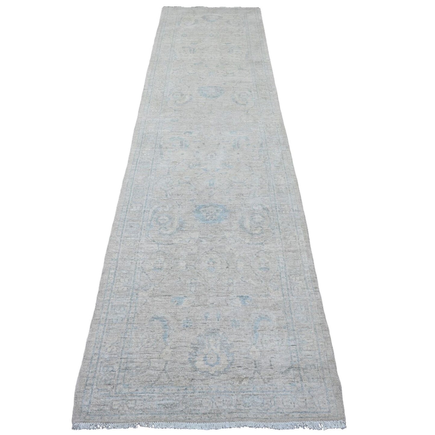 2'10"X11'7" Gray Washed Ziegler Mahal Design Hand Knotted Wool Runner Rug