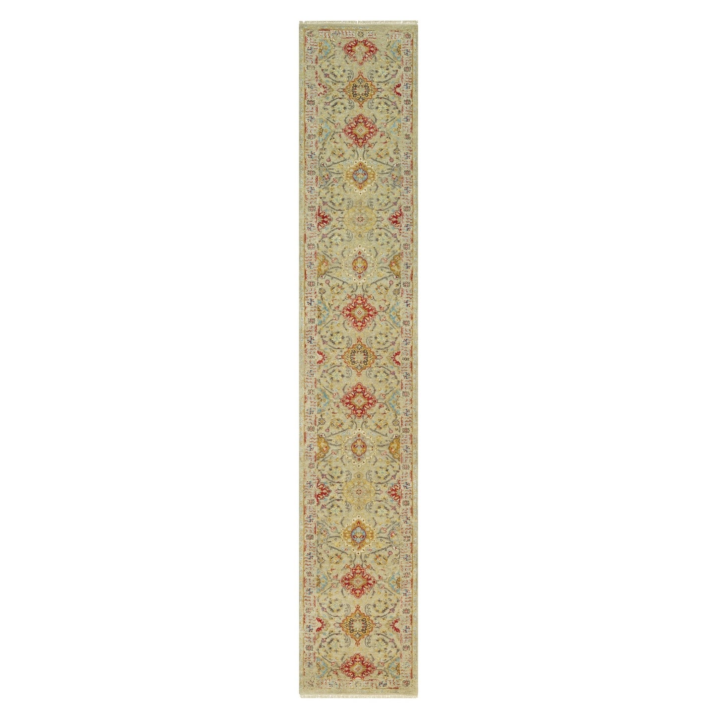 2'9"X15'10" Beige Wool And Silk Sunset Hand Knotted Runner Oriental Rug