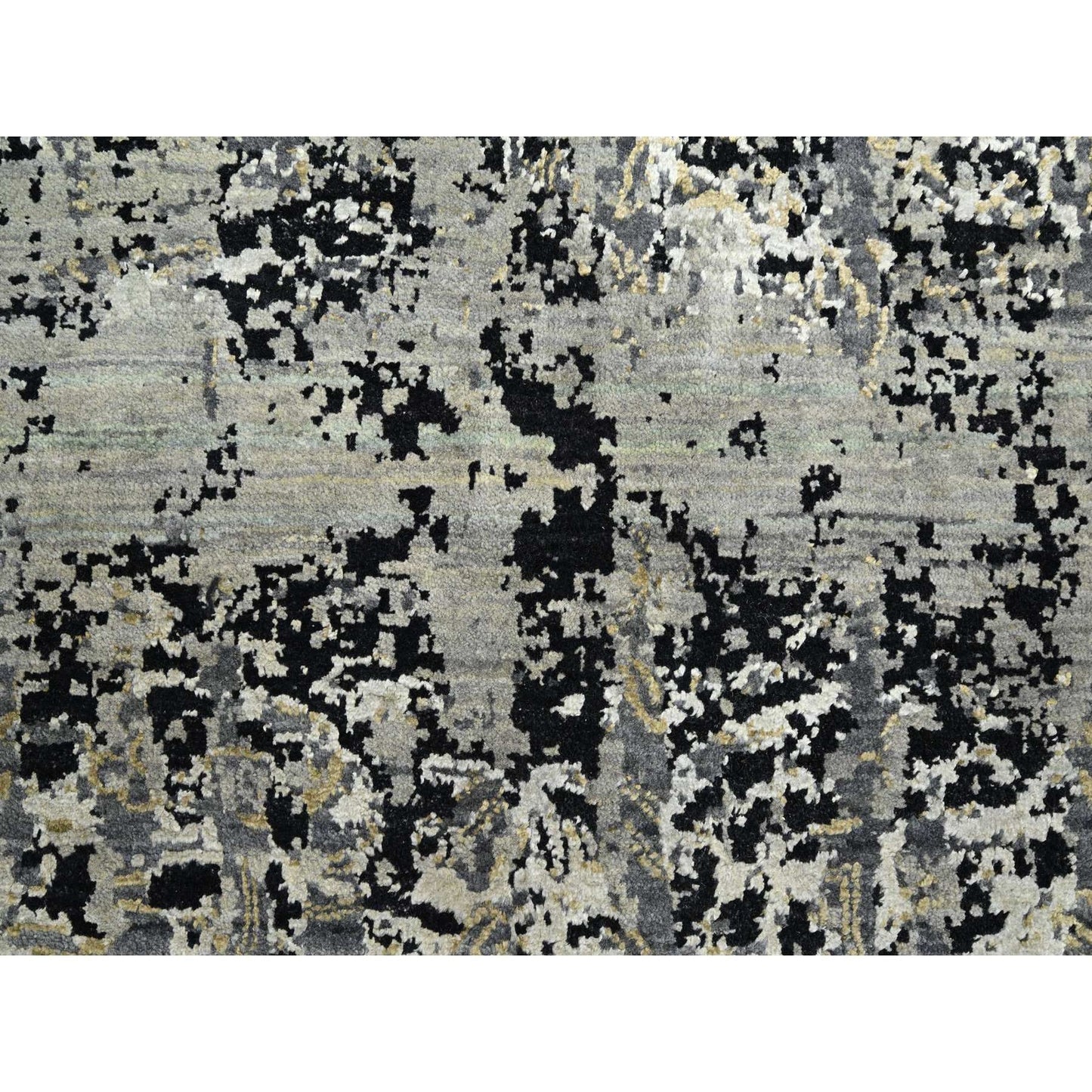 9'X12'2" Gray Erased Zoroastrian Design Wool And Silk Hand Knotted Rug