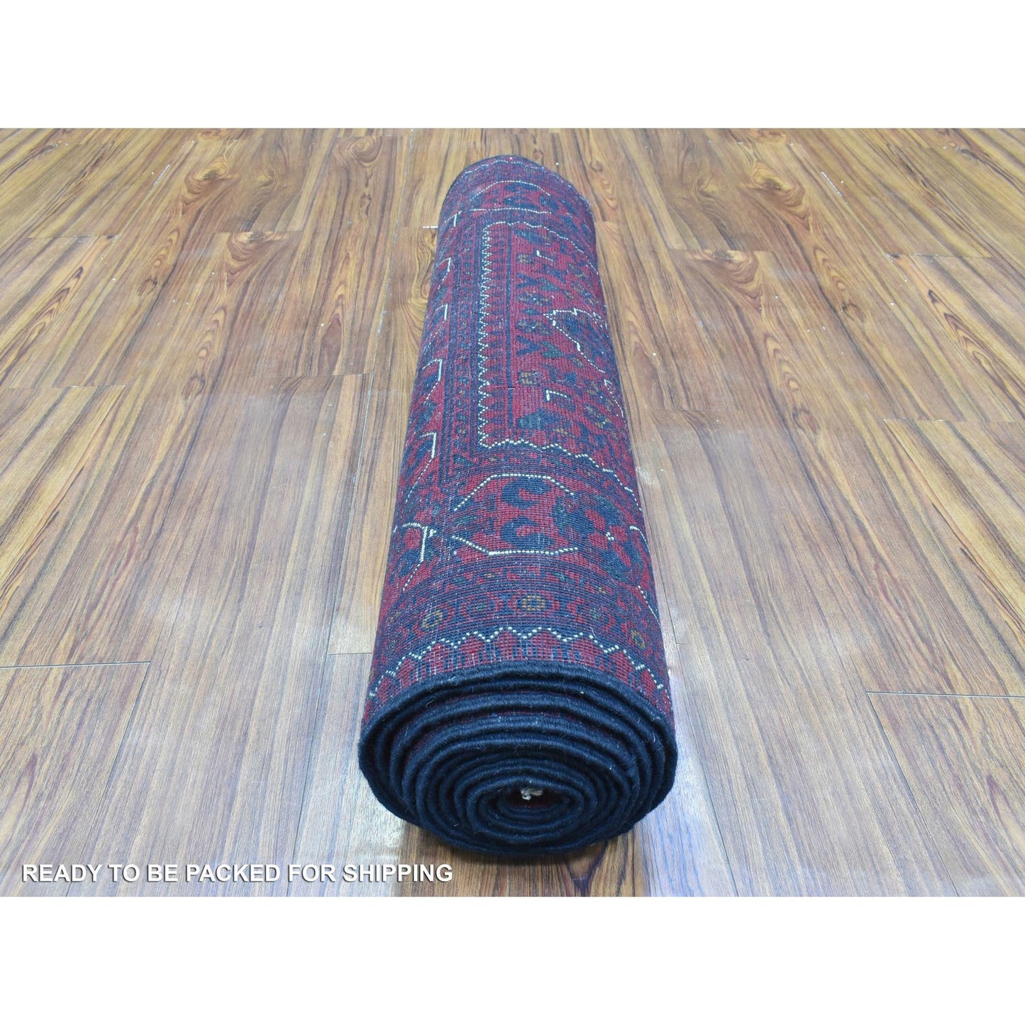 2'8"X12'10" Red Afghan Khamyab Soft Wool Hand Knotted Runner Rug