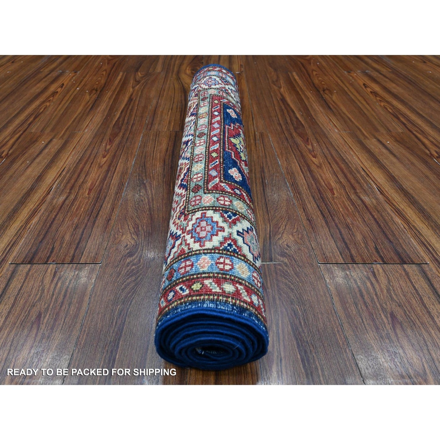 2'6"X6'4" Delft Blue Hand Knotted Super Kazak Short Runner Oriental Rug