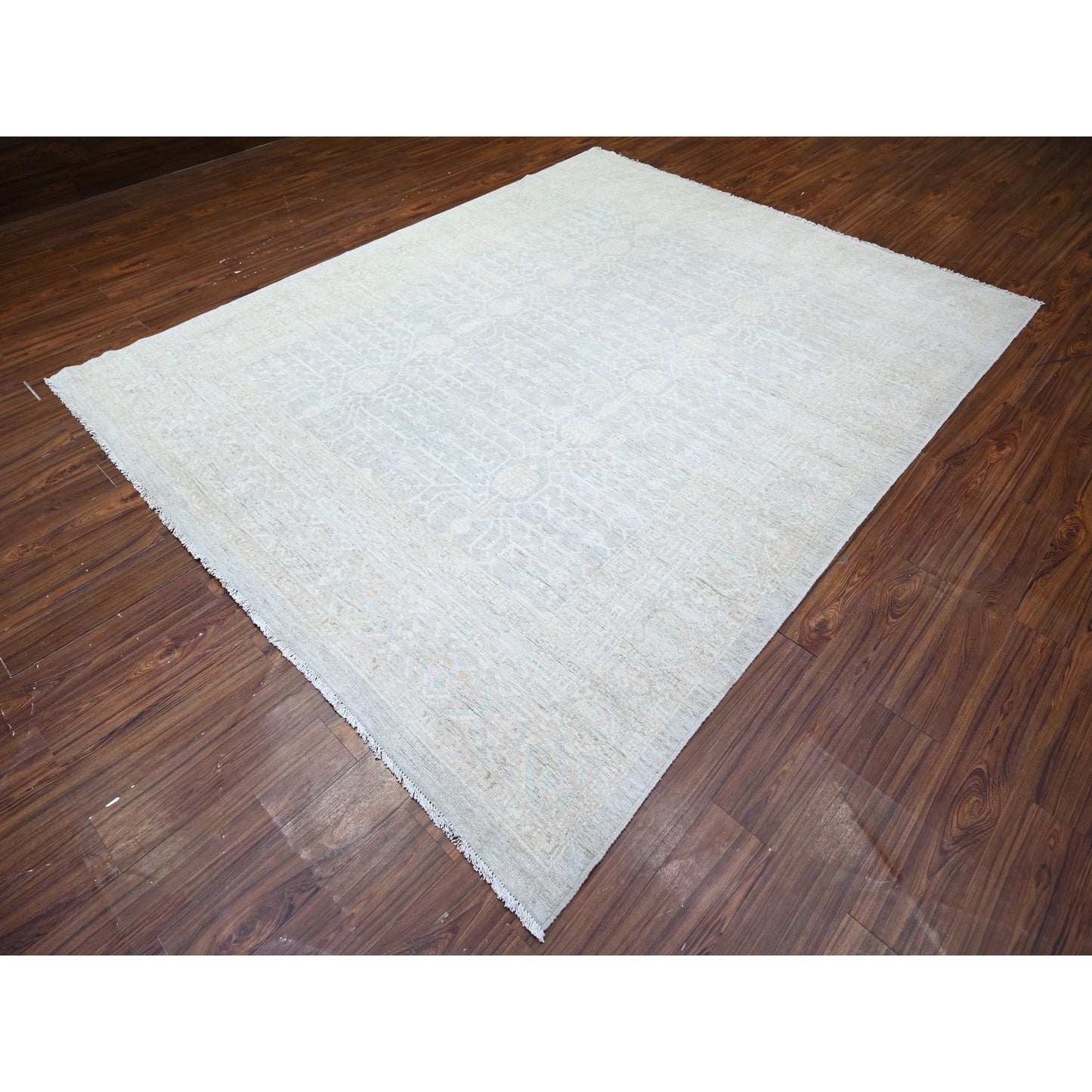 8'X9'10" Chrome Gray Khotan Pomegranate Wool Hand Knotted Oriental Rug