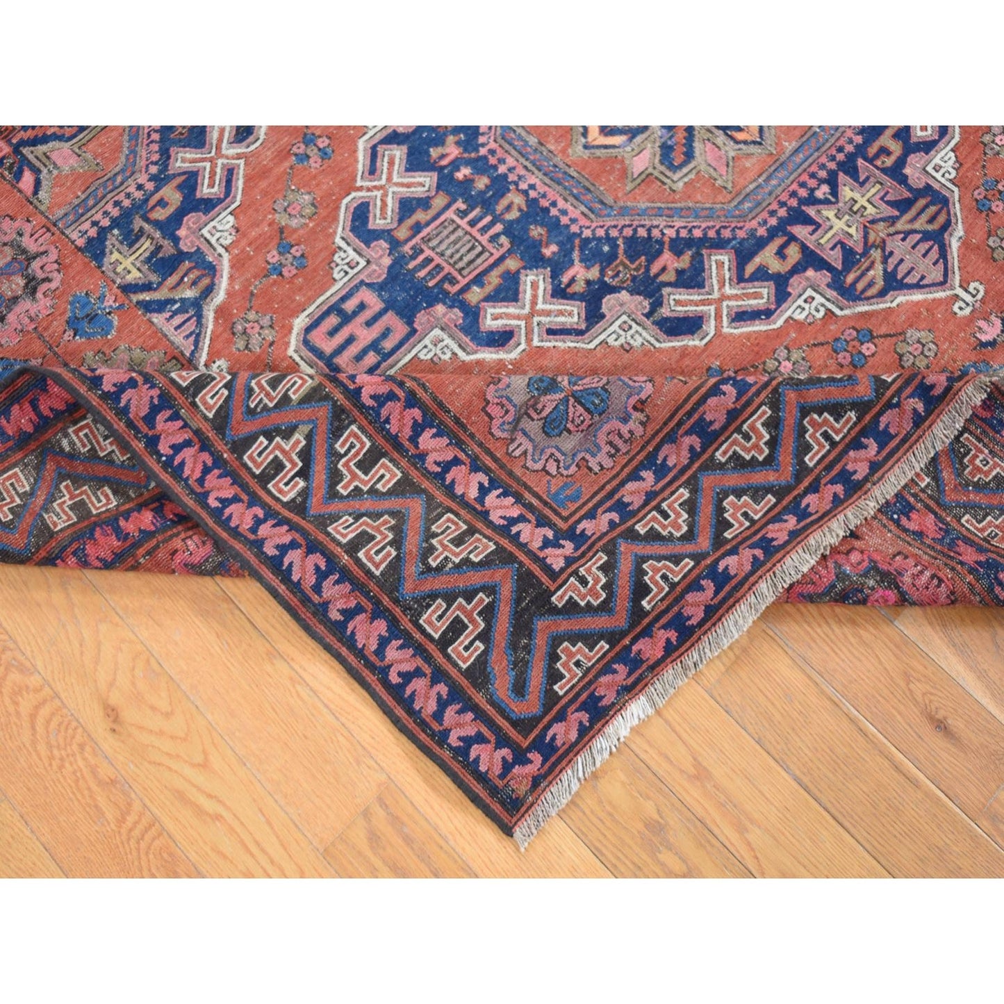 7'X11' Cinnamon Red Antique Caucasian Soumak Pure Wool Hand Knotted Rug