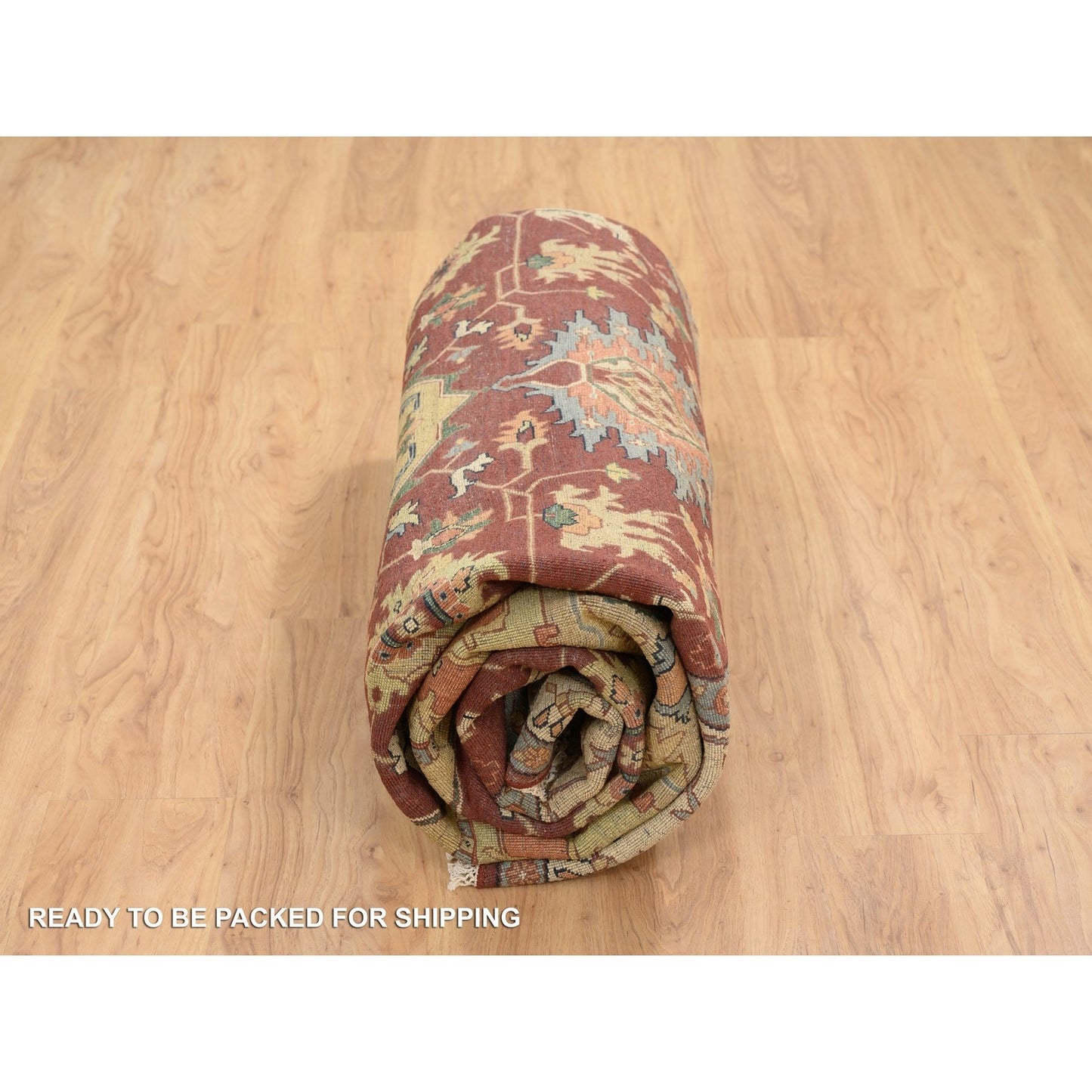 10'X10' Red Hand Spun Wool Hand Knotted Antiqued Fine Heris Round Rug
