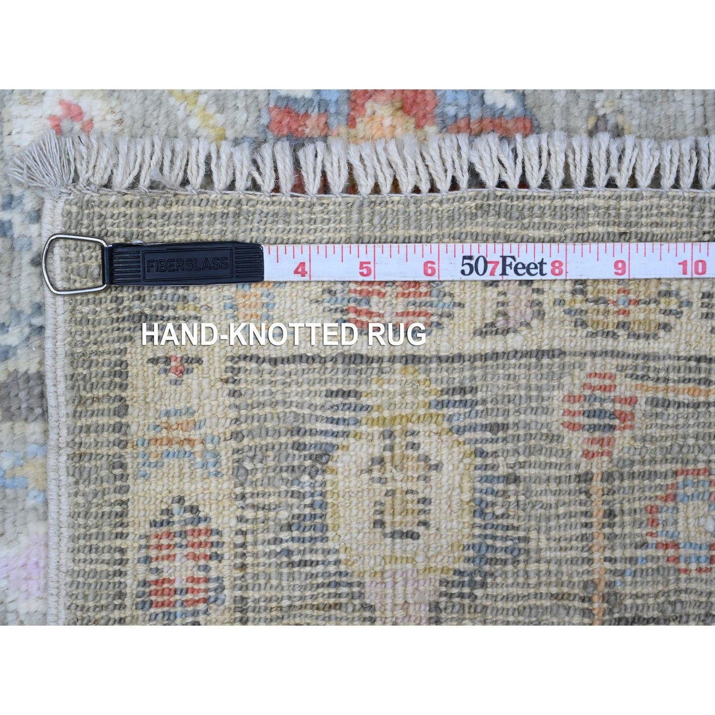 4'5"X10' Swamp Green Wool Weft Angora Oushak Wide Runner Oriental Rug