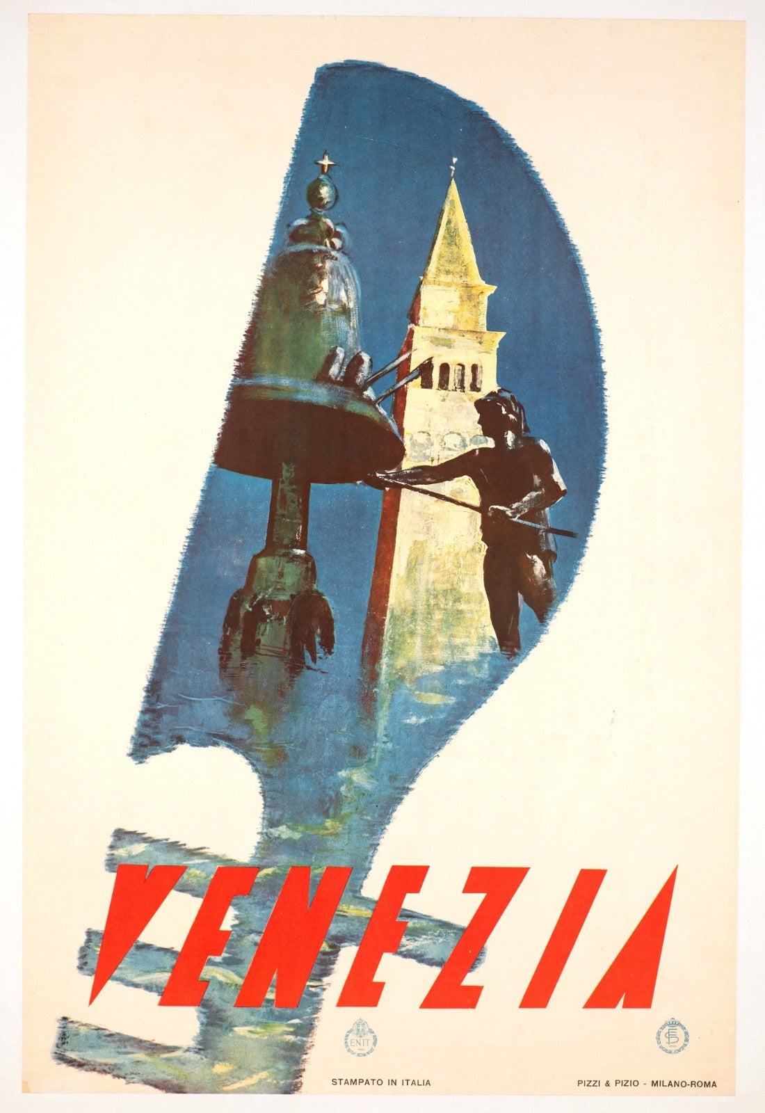 Venezia Italian Enit Poster With Gondola C1950'S For Enit Railways
