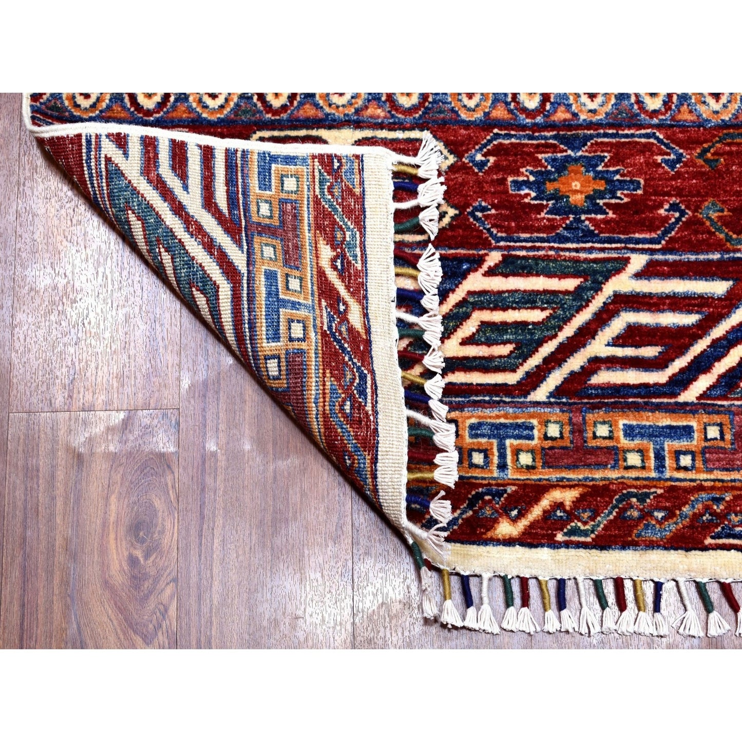 2'4"X9'1" Khorjin Design Super Kazak Tribal Pure Wool Hand Knotted Rug