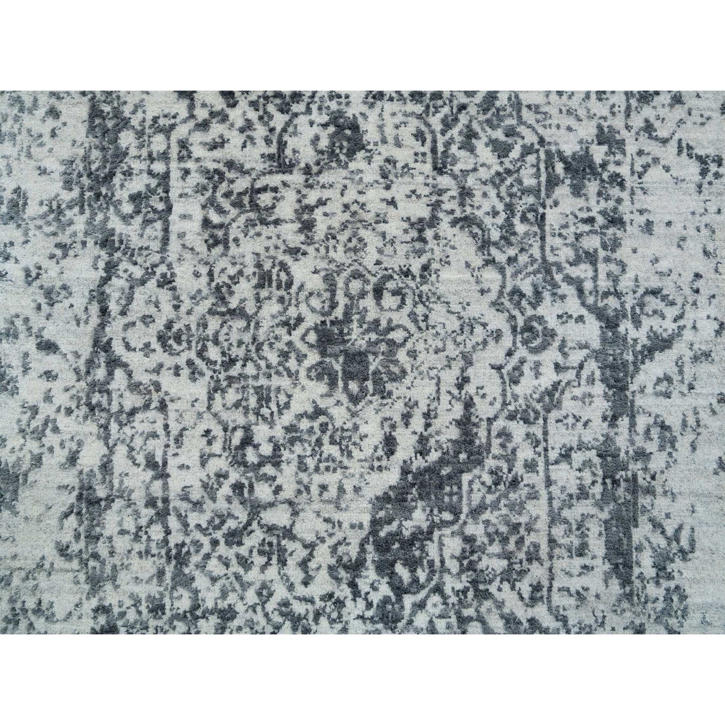 2'8"X20' Gray Wool/Silk Hand Knotted Zoroastrian Design Xl Runner Rug