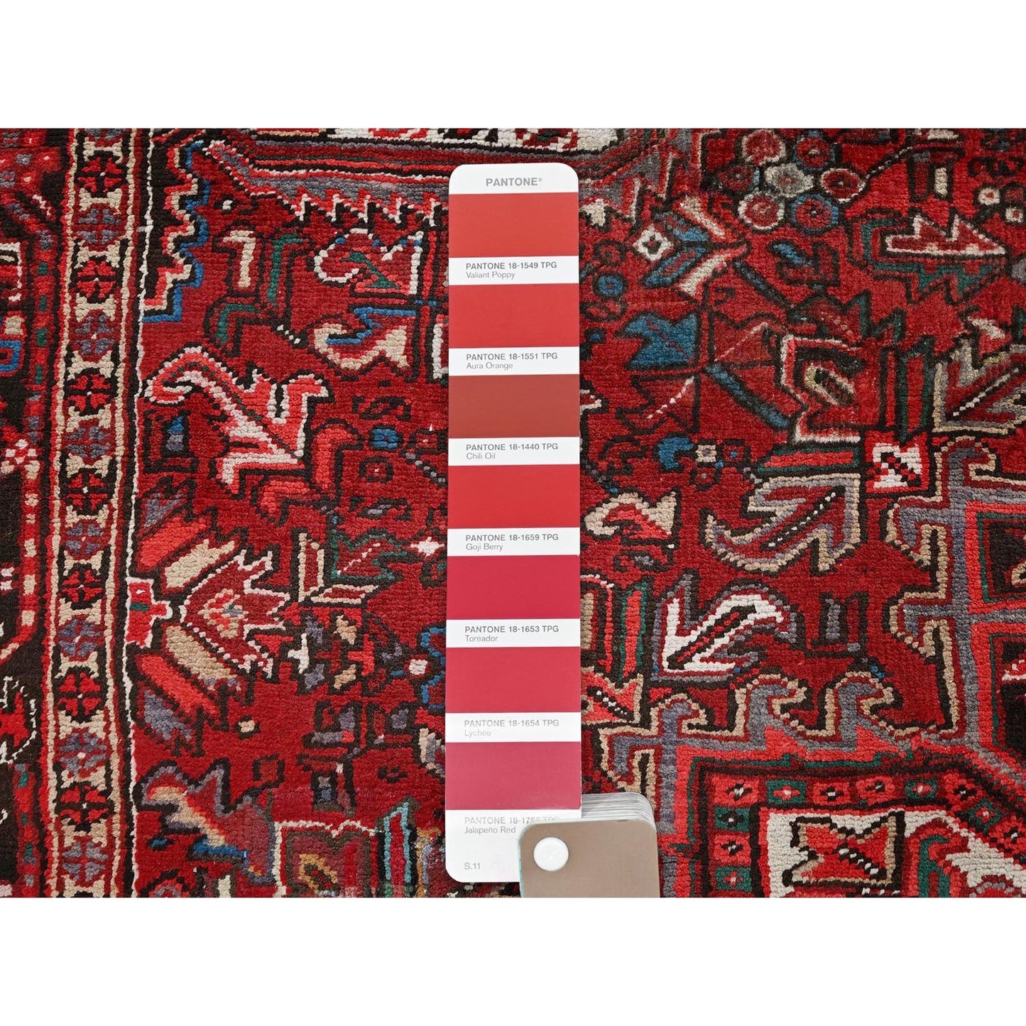 7'7"X10'9" Red Vintage Zoroastrian Heris Worn Down Hand Knotted Wool Rug