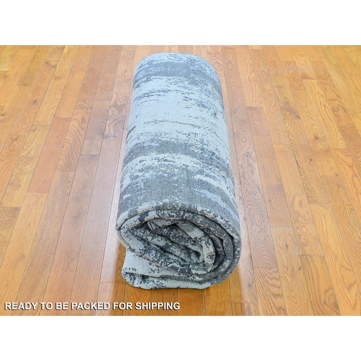 9'X12' Wool With Real Silk Abstract Design Denser Weave Hand Knotted Rug