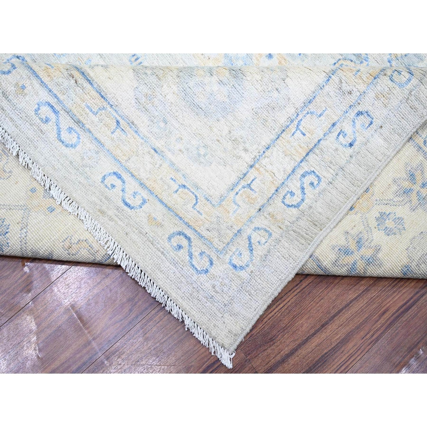 11'9"X14'8" Ivory White Wash Peshawar Wool Hand Knotted Oriental Rug