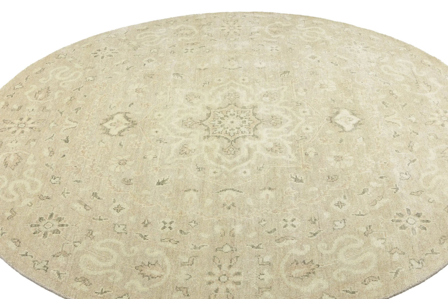 Handmade Transitional Round Oriental Rug Floral