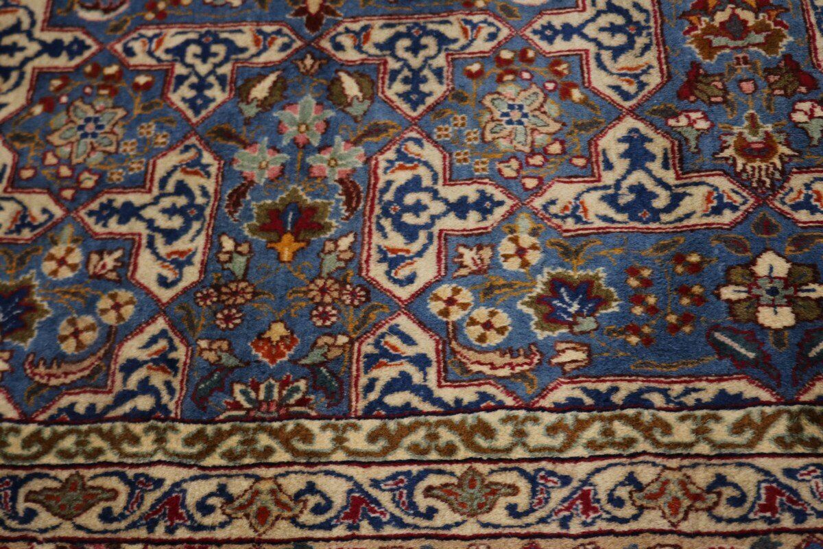 Vintage Blue Wool Oriental Rug Allover Floral