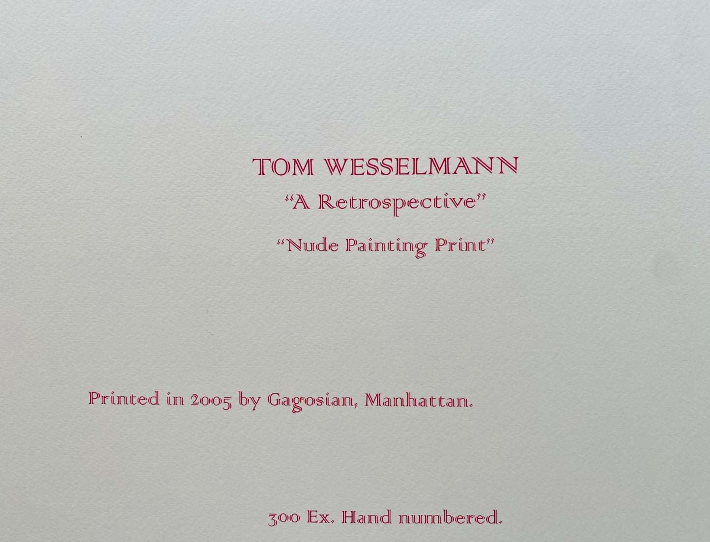 Made Tom Wesselmann Lithograph Handmade COA Signed op Numbered Hand
