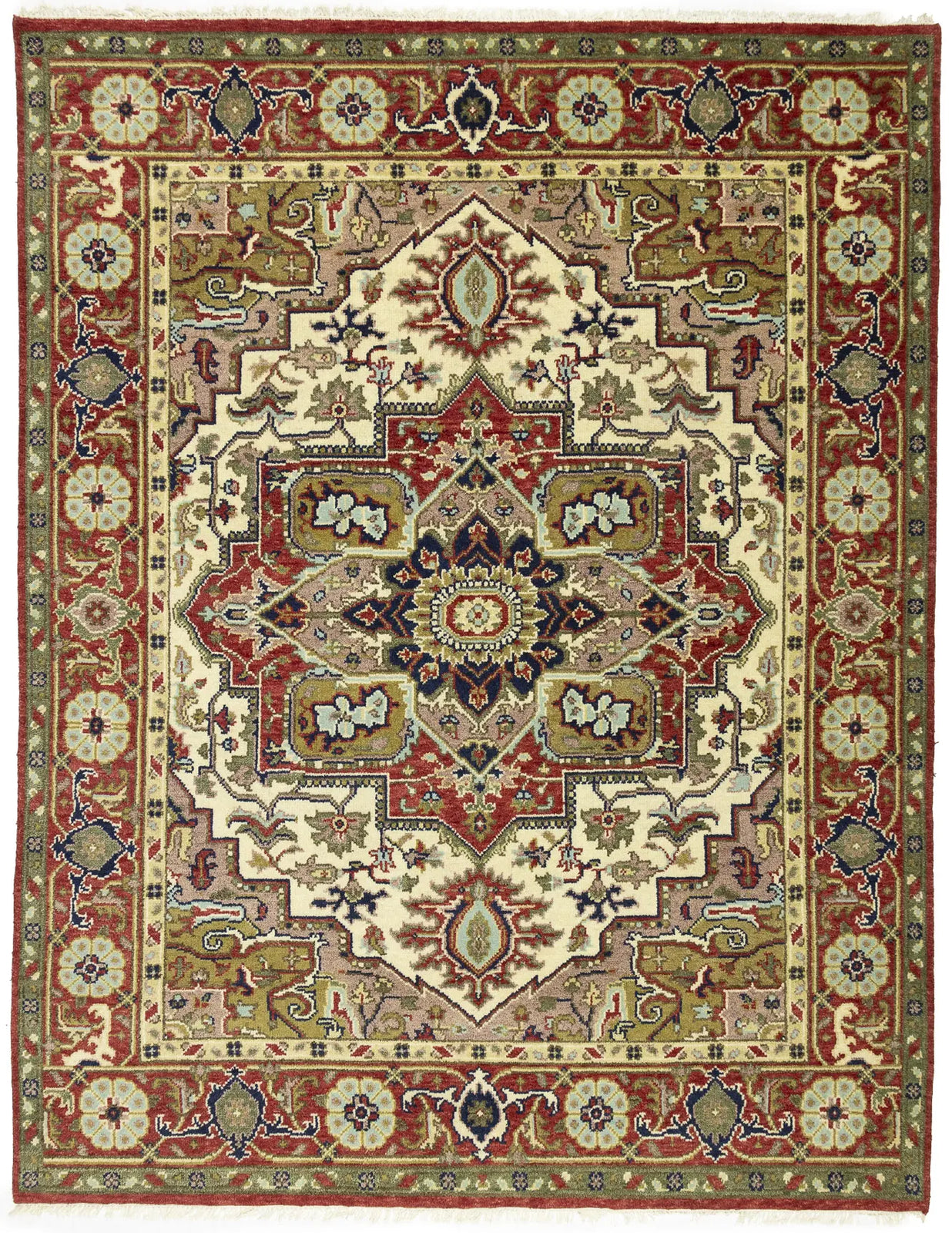 Handmade Scarlet Red Traditional Wool Heriz