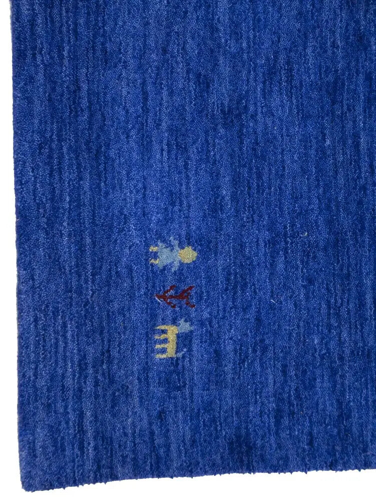 Modern Royal Blue Gabbeh Square Rug Tribal Design
