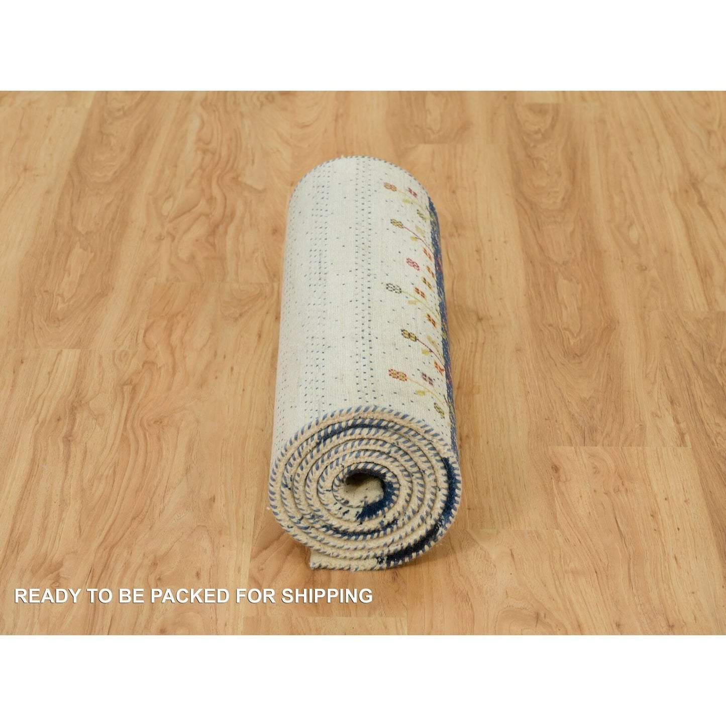 2'7"X9'6" Retro White Lori Buft Gabbeh Tree Design 100% Wool Runner Rug