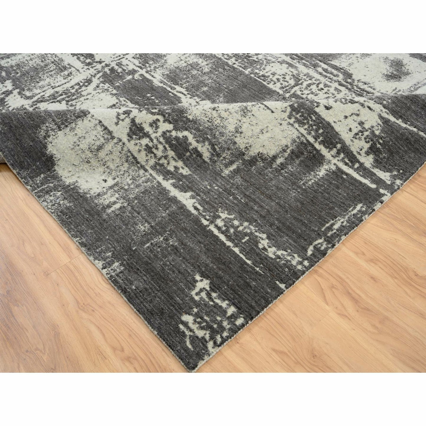 12'X15' Black Modern Design Wool And Silk Hand Loomed Oversized Rug