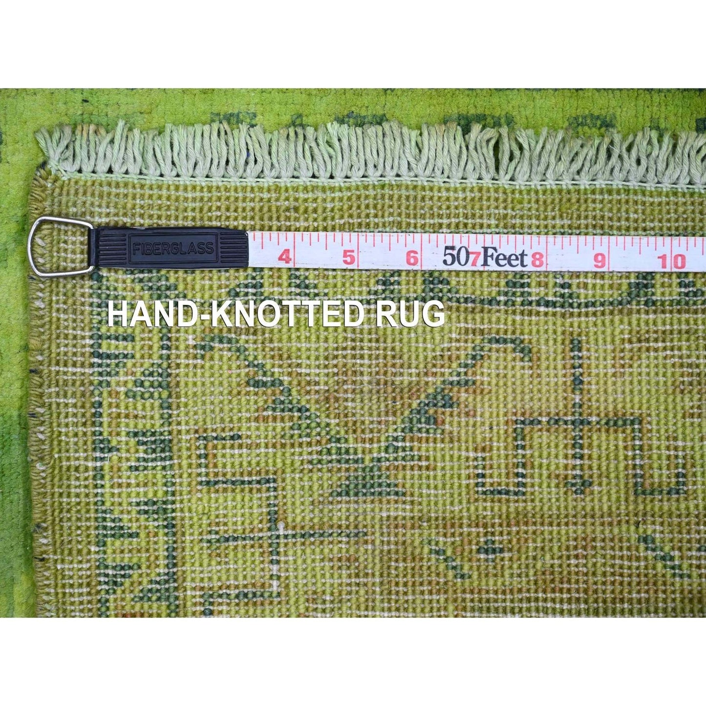 2'X5'5" Green Overdyed Kazak Tribal Design Wool Hand Knotted Runner Rug