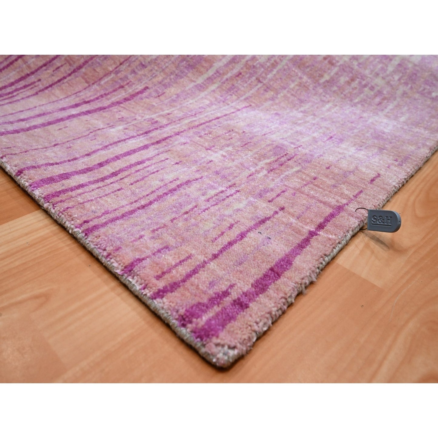 8'1"X10'4" Shades Of Pink Vertical Ombre Design Wool Hand Knotted Rug