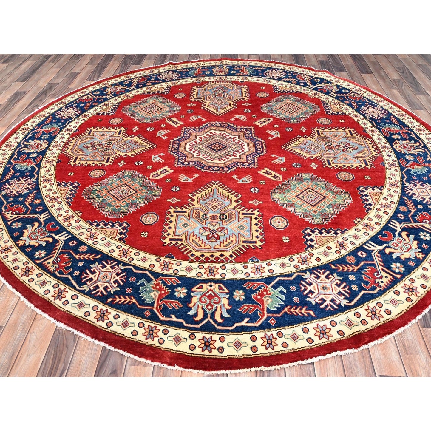 9'X9' Rufous Red Special Kazak Wool Hand Knotted Round Rug