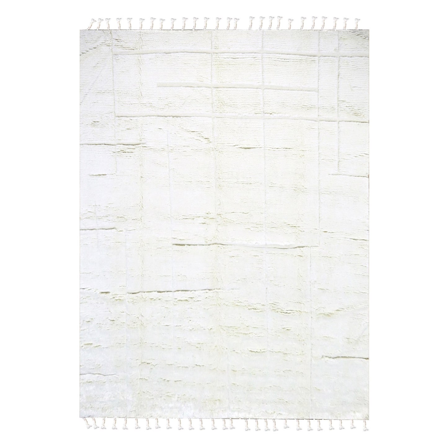 10'1"X14' Pearl White Moroccan Weave Grid Design Wool Hand Knotted Rug