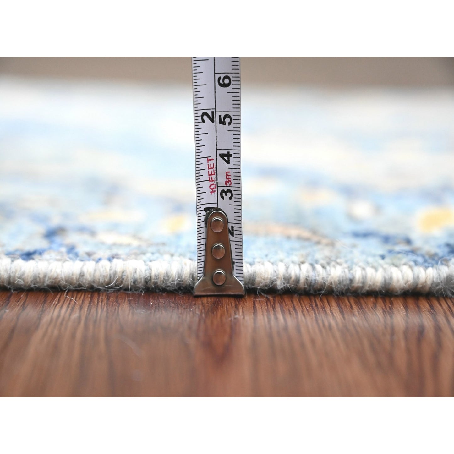 2'X6'1" Blue Afghan Peshawar Birds Design Hand Knotted Wool Runner Rug