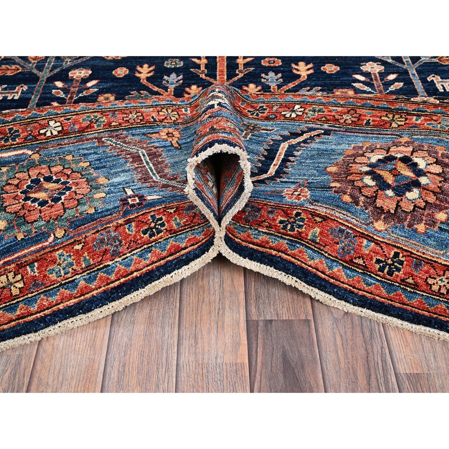 9'2"X12'1" Yale Blue Willow And Cypress Tree Design Wool Hand Knotted Rug