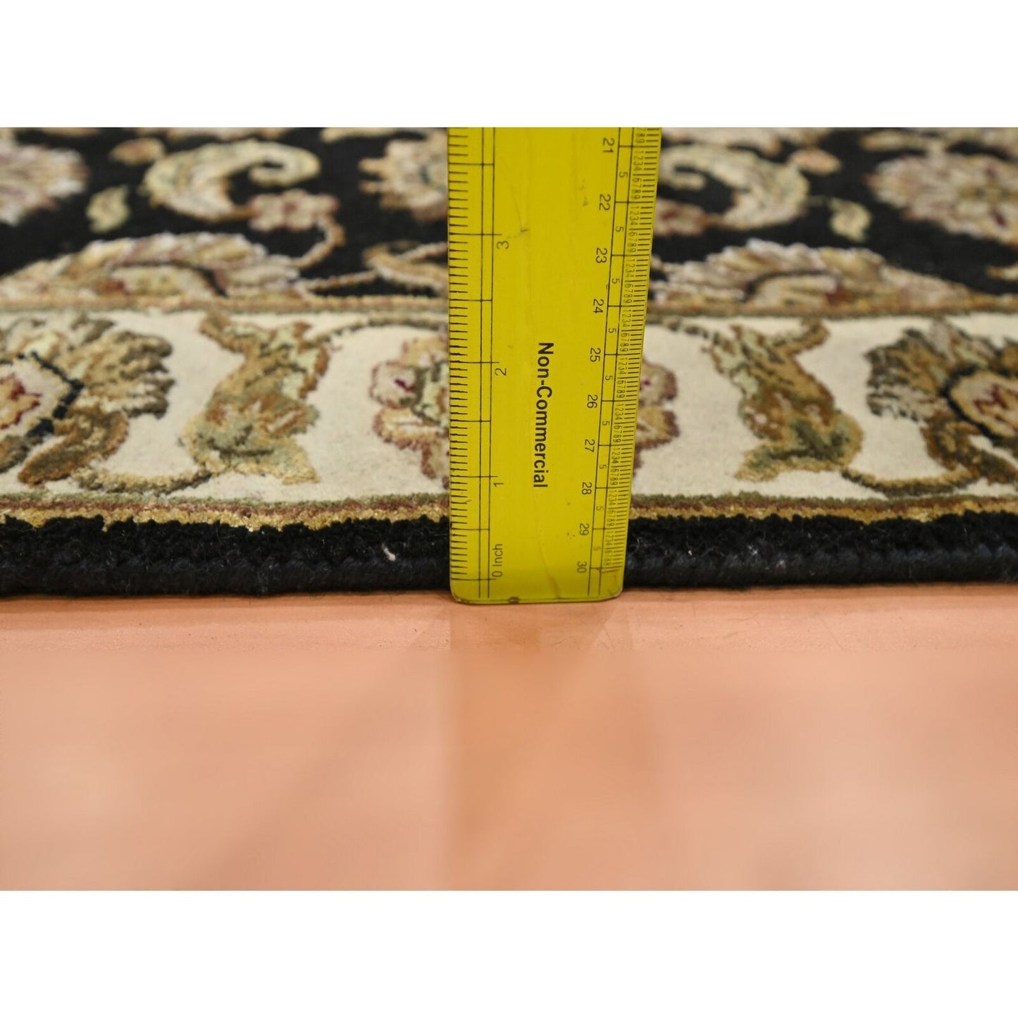 2'6"X8' Black Rajasthan Leaf Design Hand Knotted Wool & Silk Runner Rug