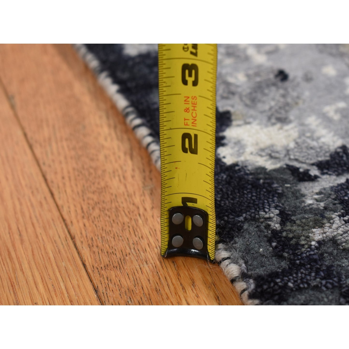 2'7"X6'2" Black Abstract Design Wool And Silk Hand Knotted Runner Rug