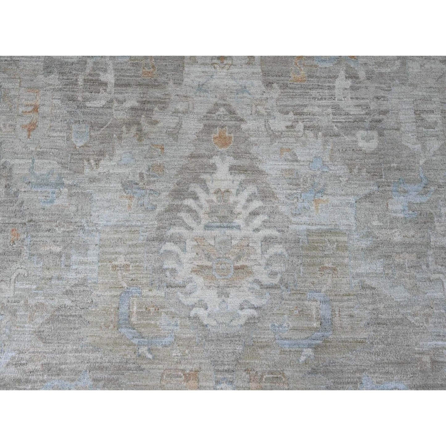9'X12' Nickel Gray Antiqued Peshawar Mahal Design Hand Knotted Wool Rug