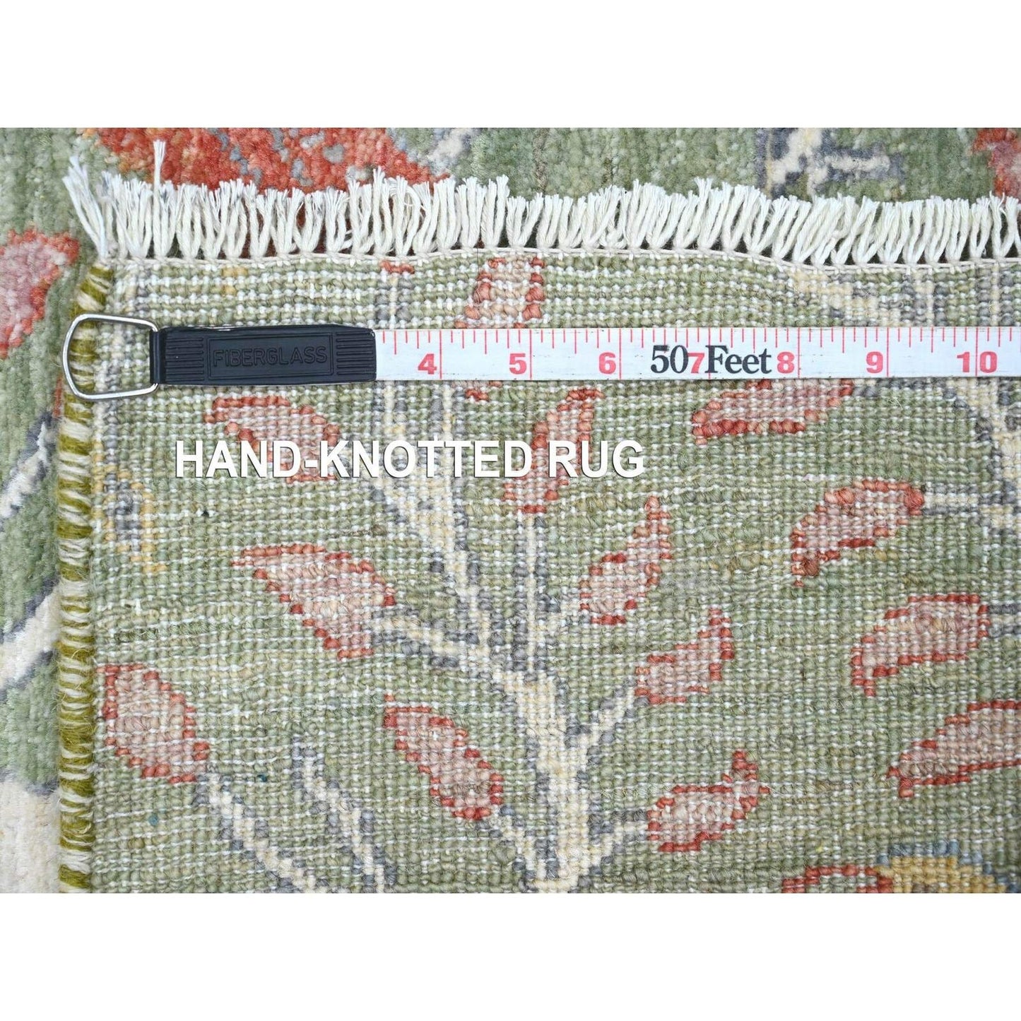 2'7"X15'1" Green Soft Wool Peshawar Birds Design Hand Knotted Runner Rug