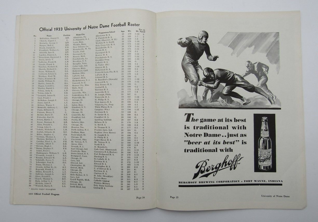 Nov. 25, 1933 So. California vs. Notre Dame NCAA Football Game Program 195583