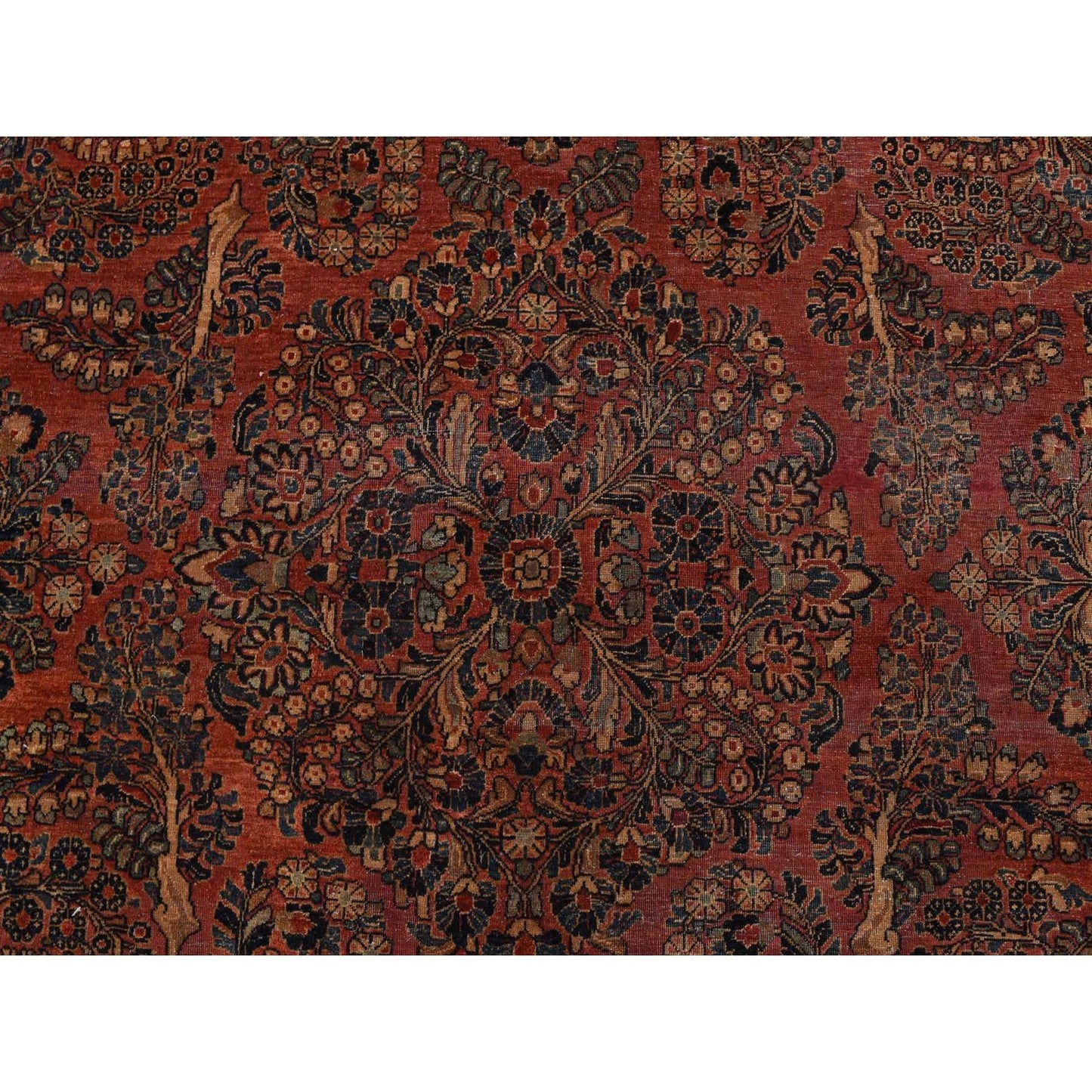 10'X13'4" Red Antique Zoroastrian Saroogh Worn Down Wool Hand Knotted Rug