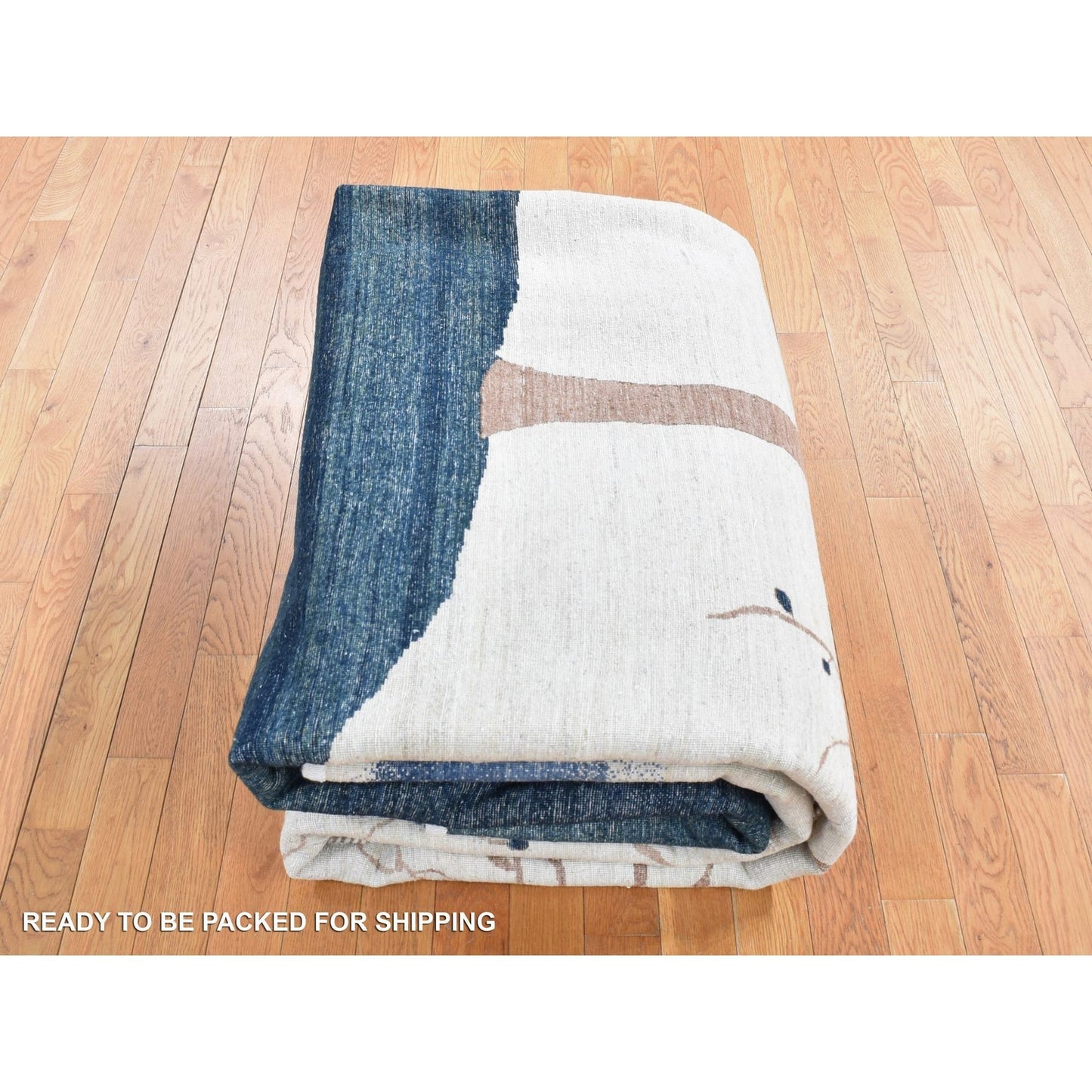 9'8"X13'8" Ivory Hand Knotted Modern Folk Art Tree Design Gabbeh Wool Rug