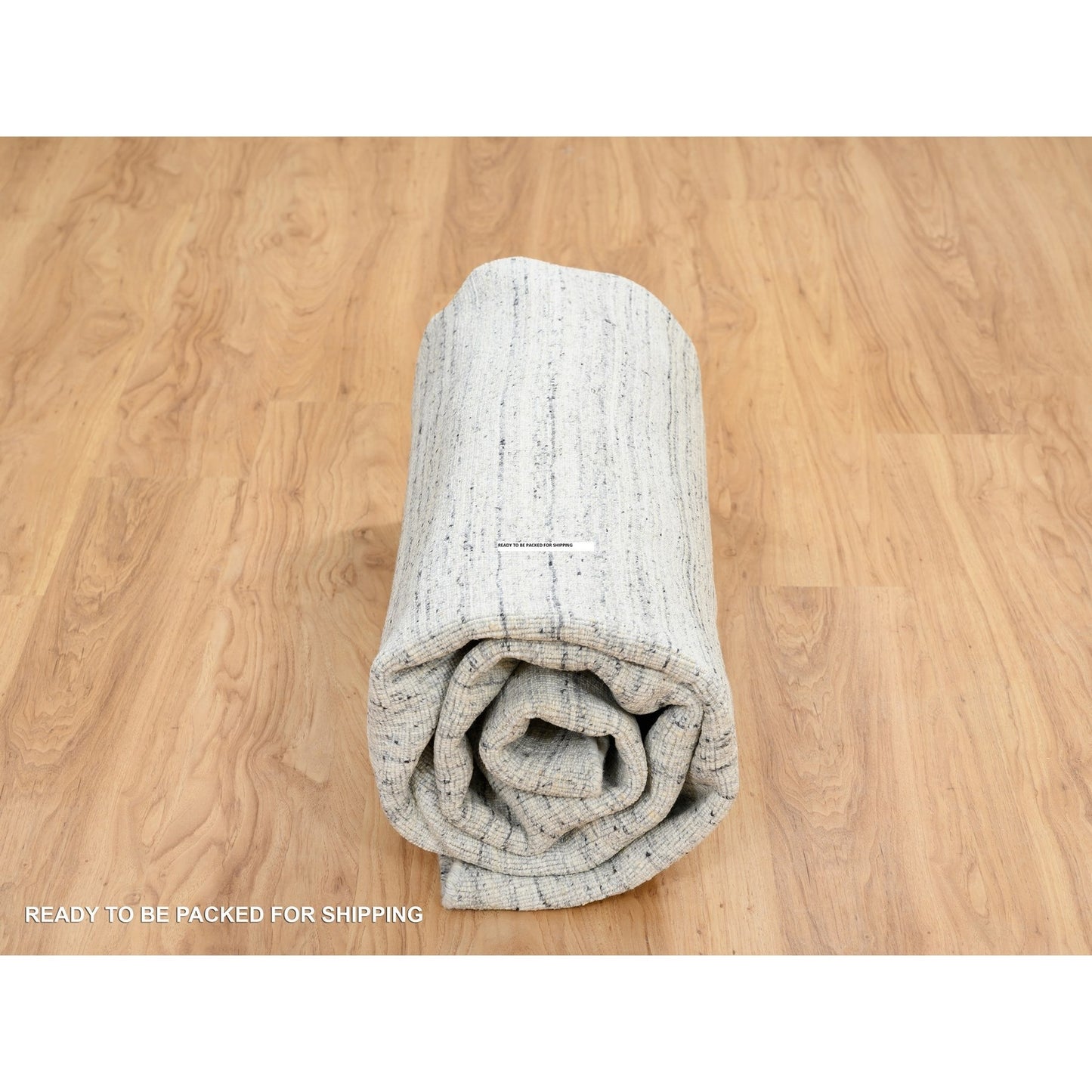 7'10"X7'10" Ivory Wool Hand Loomed Plain Modern Striae Design Round Rug