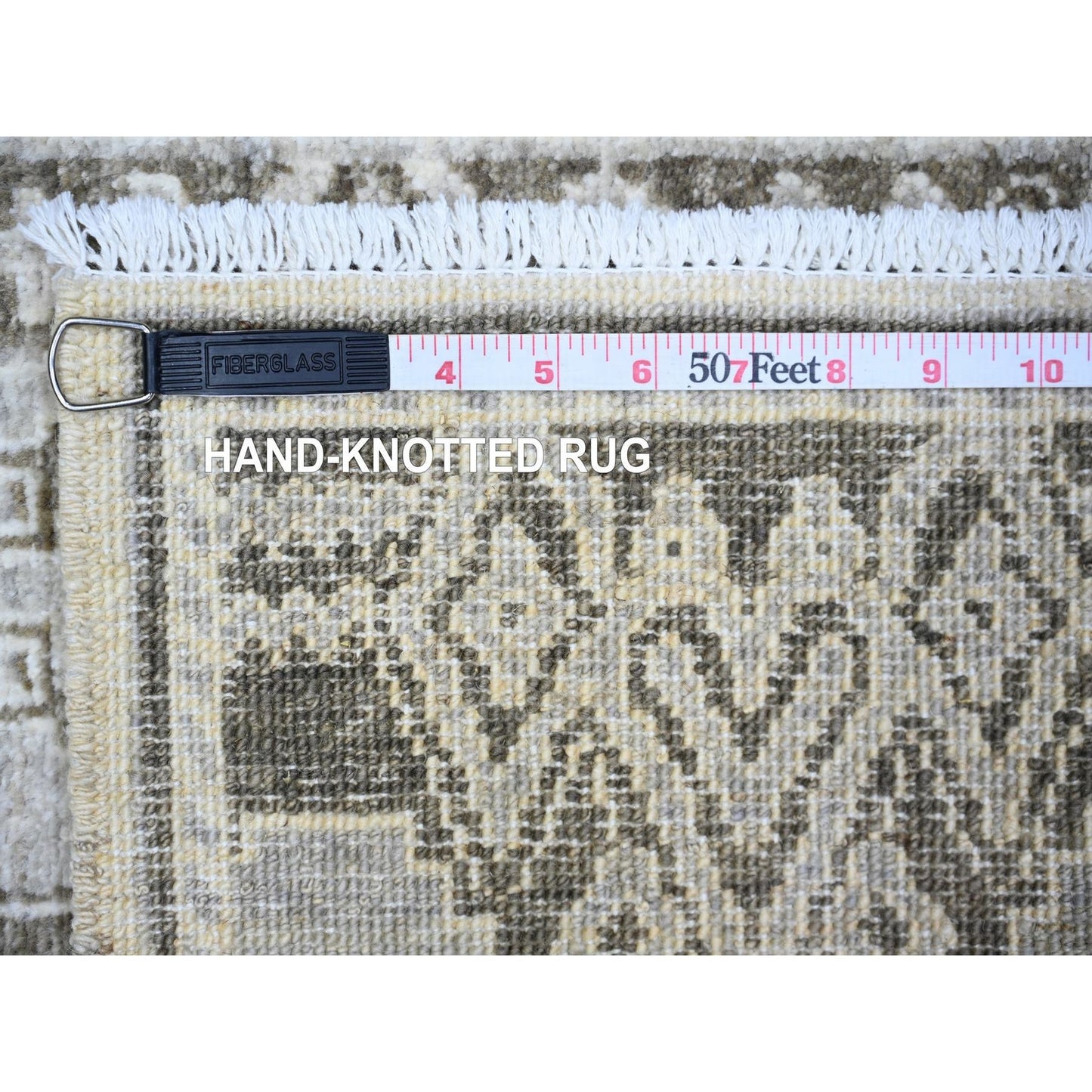 4'X5'8" Ash Gray Pure Wool Hand Knotted Fine Peshawar Oriental Rug