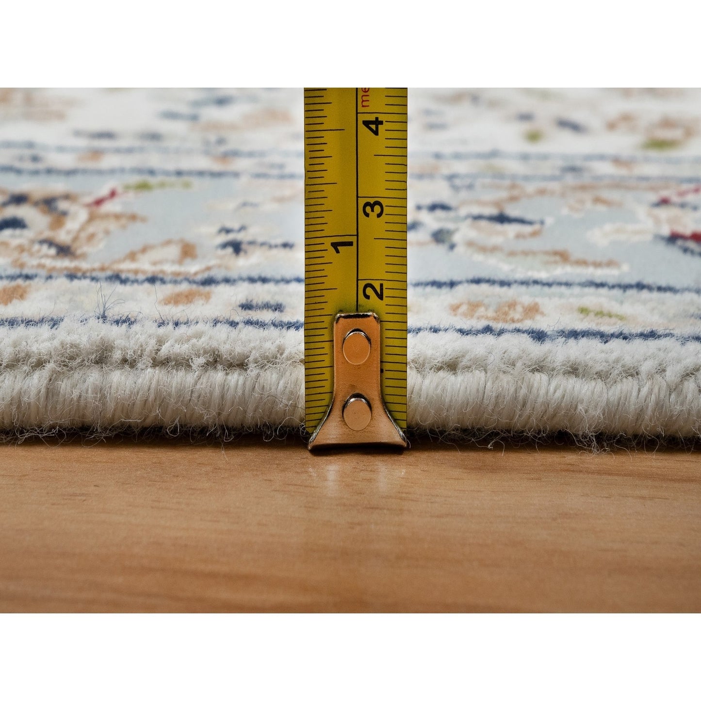 2'5"X10' Spring White Nain Hand Knotted 250 Kpsi Wool And Silk Runner Rug