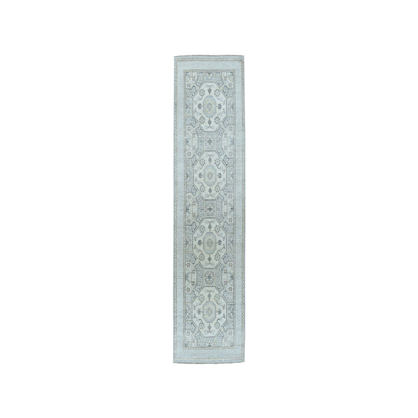2'9"X9'2" White Wash Peshawar Pure Wool Runner Handmade Oriental Rug