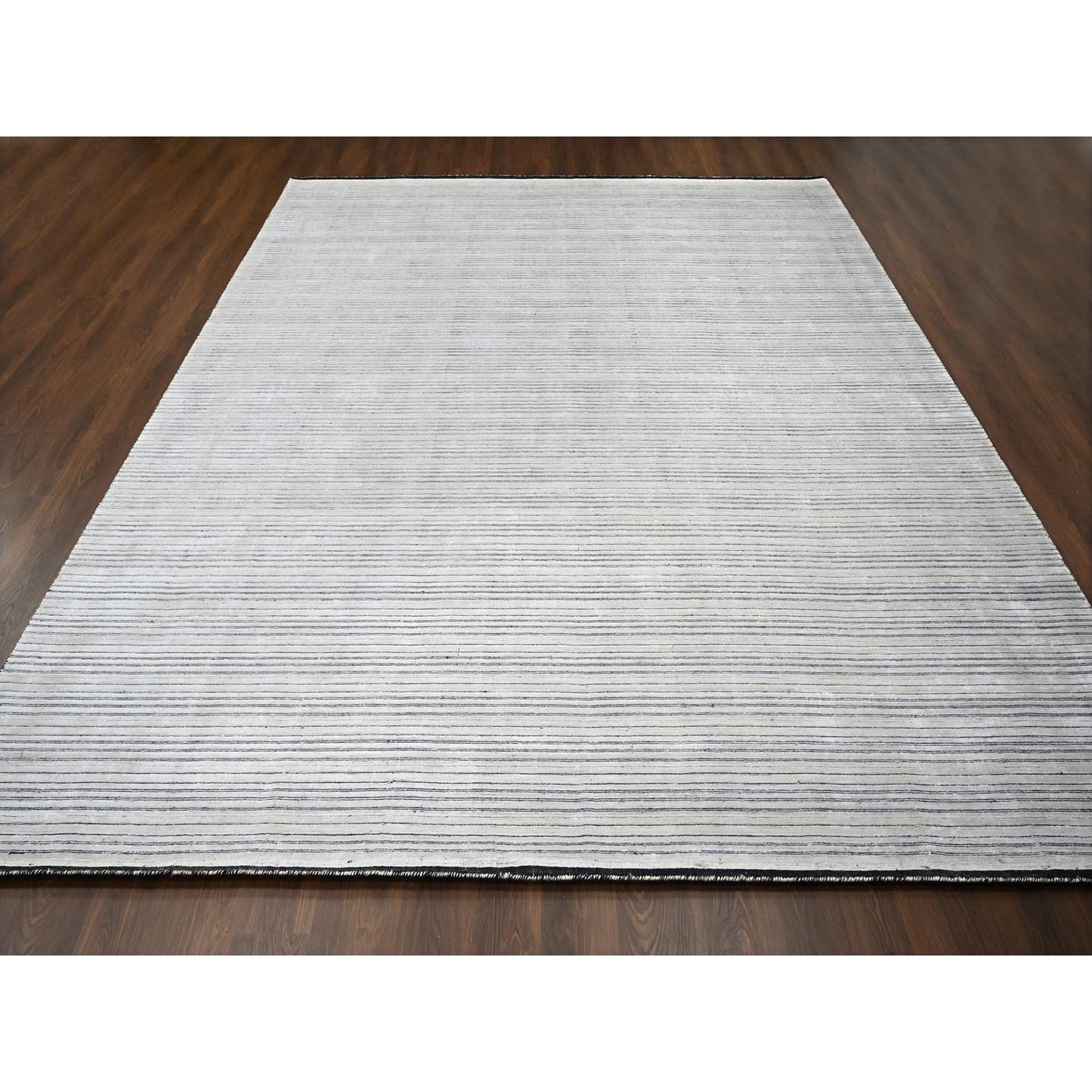 12'1"X15'1" Ivory Modern Design Wool & Silk Hand Loomed Oversized Rug