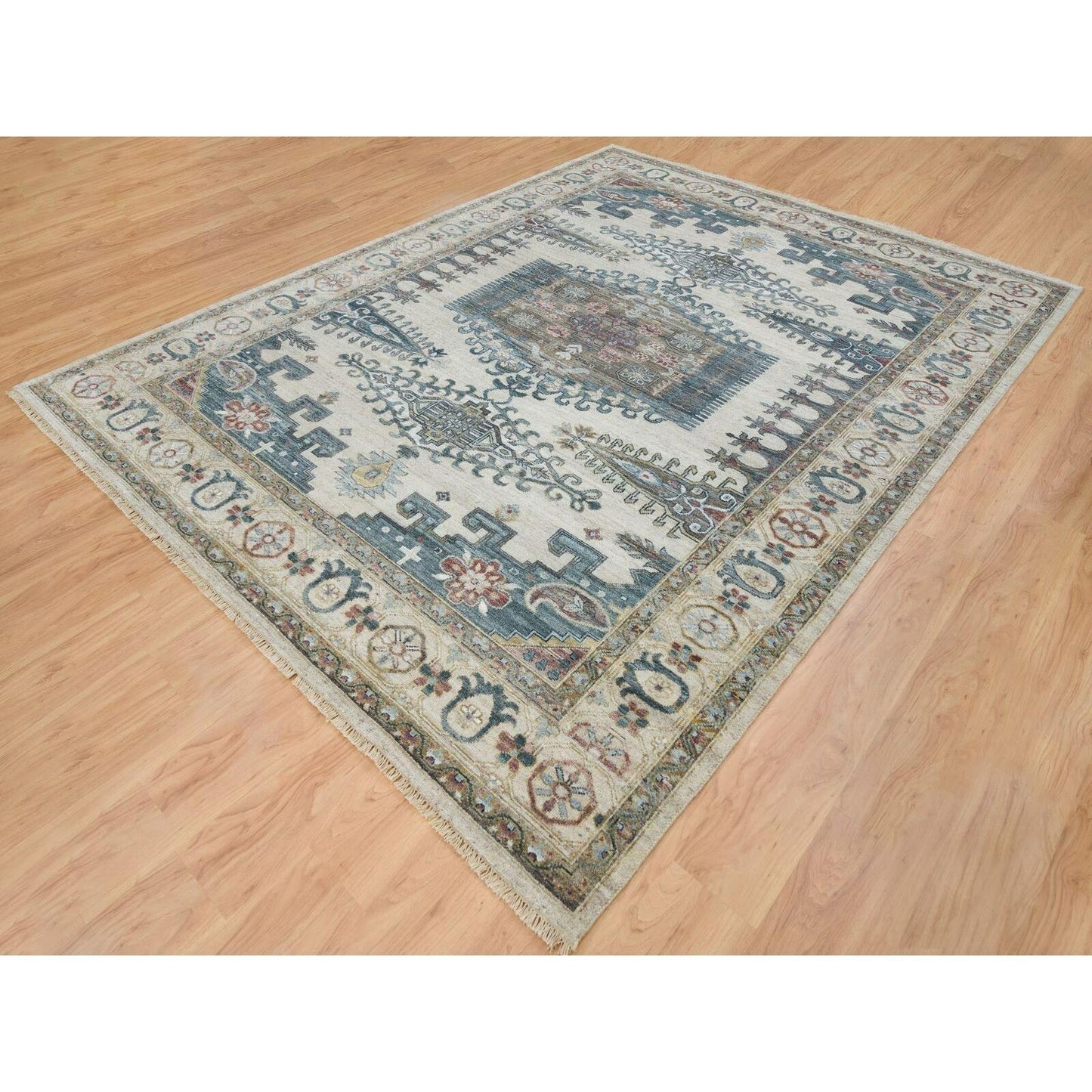 9'X12' Ivory Hand Knotted Wool Reimagined Viss Design Oriental Rug