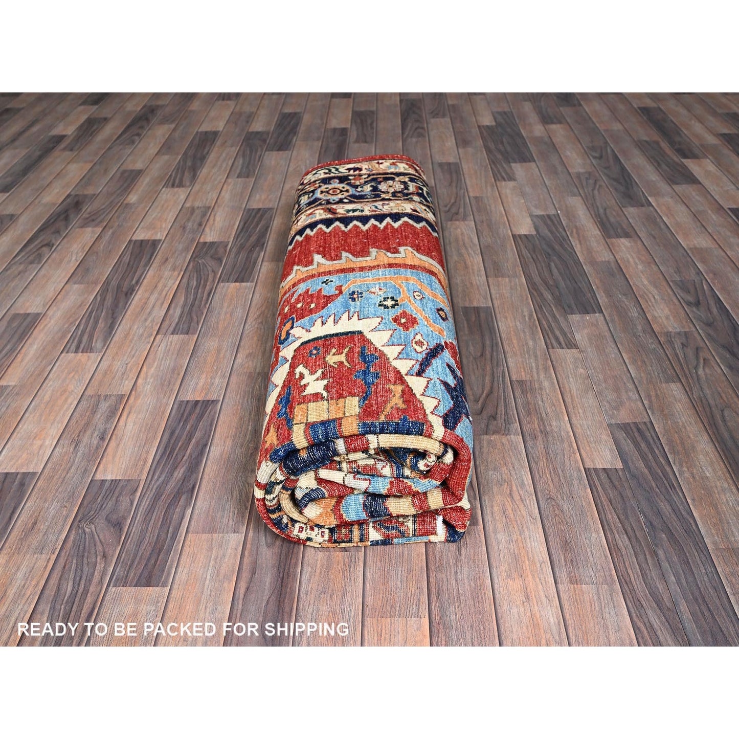 8'1"X9'8" Scarlet Red Peshawar Heris Hand Knotted High Mountain Wool Rug