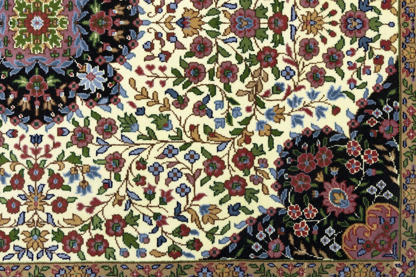 Handmade Kirman Oriental Rug Cream & Blue Floral